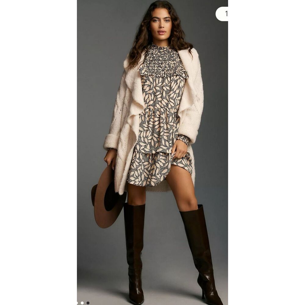 Anthropologie ruffled wool blend cardigan